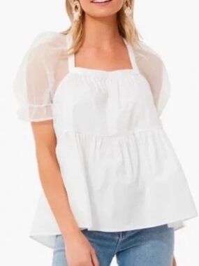 Pomander Place Tinsley Top Blouse Sheer Puff Sleeve Tuckernuck Bride Peplum